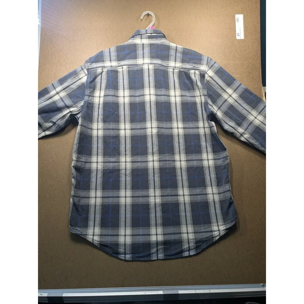 Carhartt Mens Blue Grey Plaid Flannel Shirt Original Fit L 101294 013